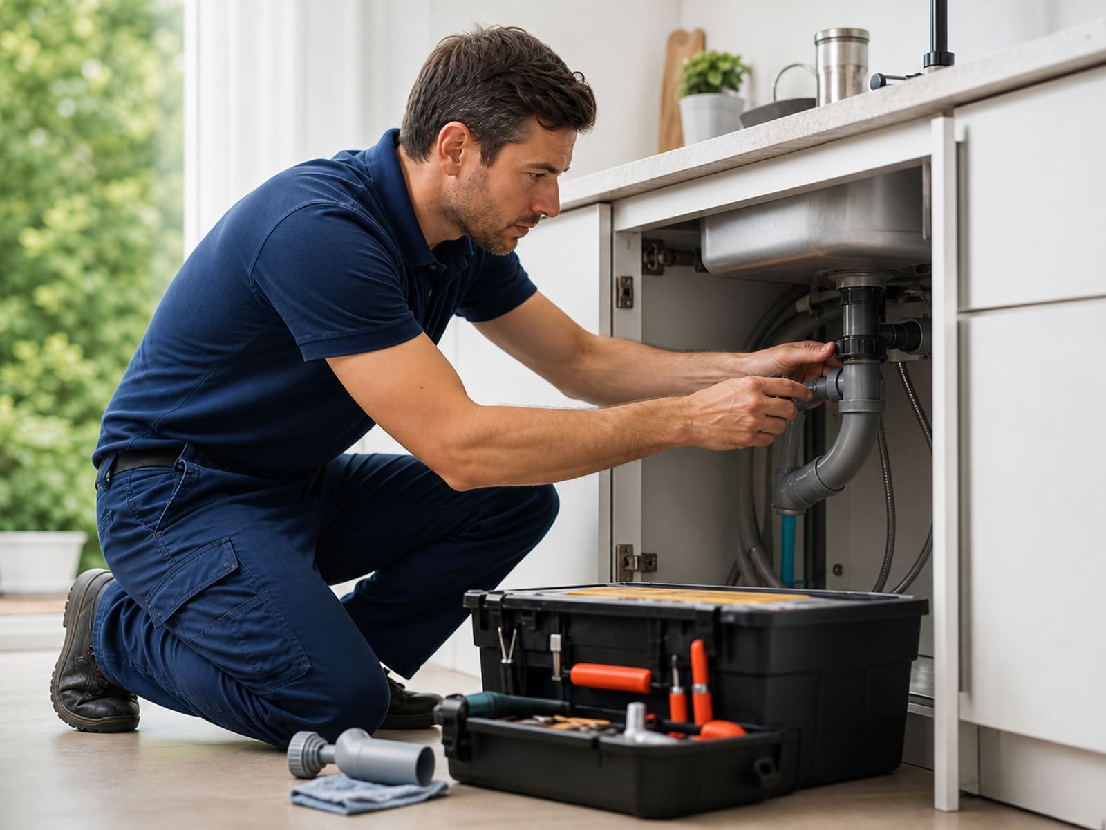 A tradesperson carrying out home maintenance work.