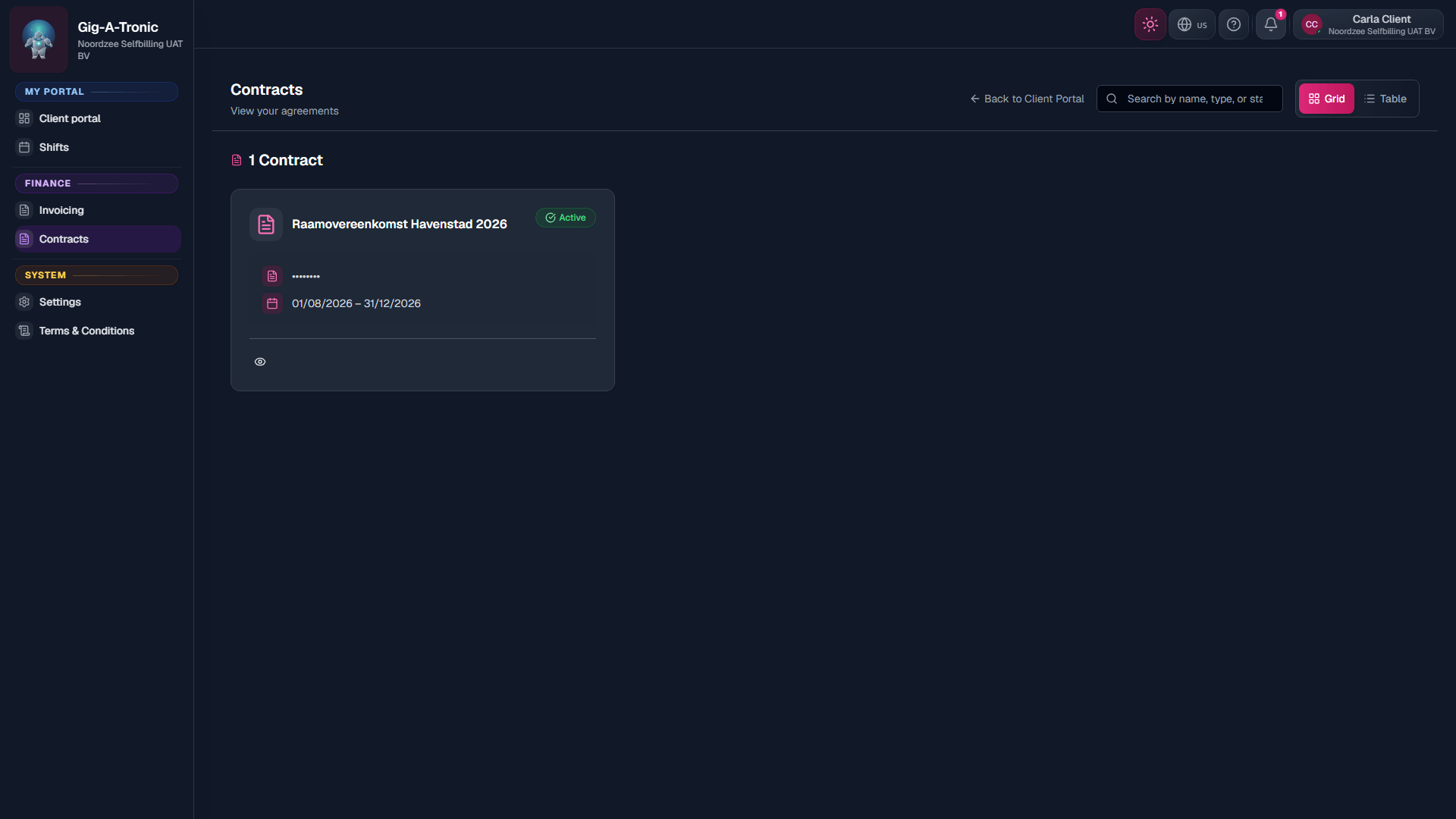 Client-scoped Contracts hub (/clients/contracts).