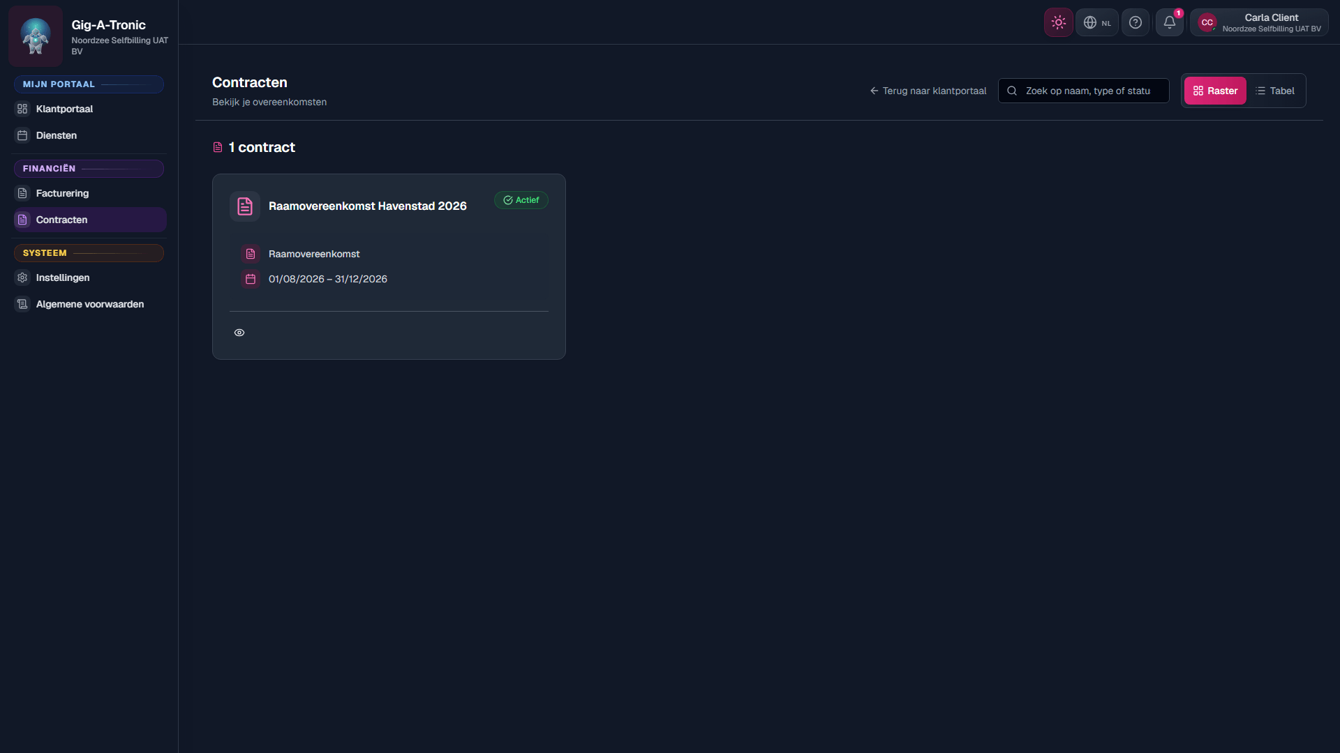 Client-scoped Contractenhub (/clients/contracts).