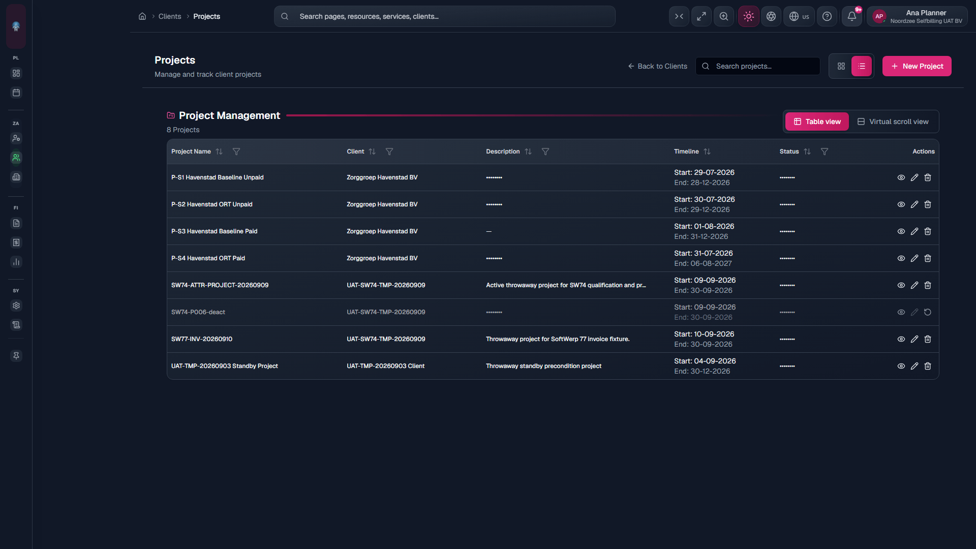 Projects: group delivery under a client.