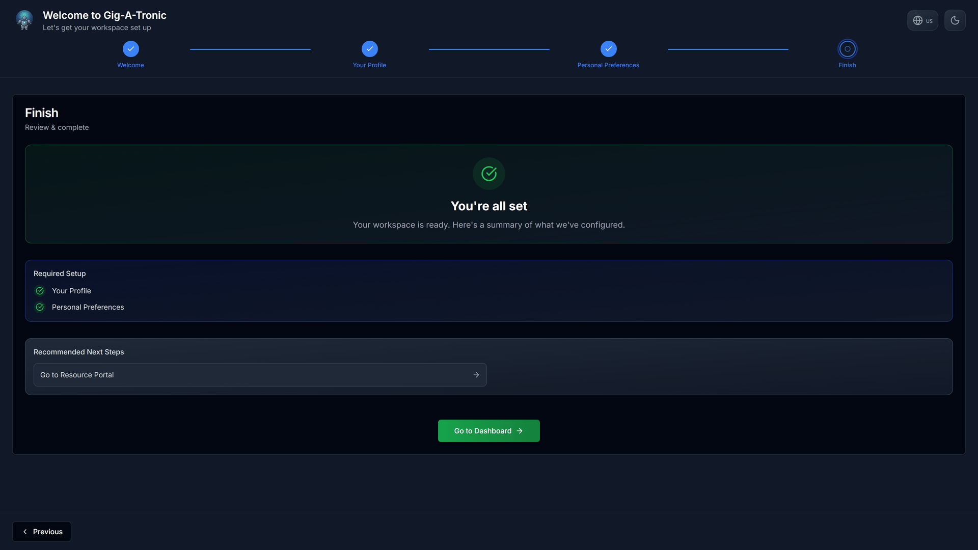 Finish (Personal): continue to Resource Portal or Client Portal.