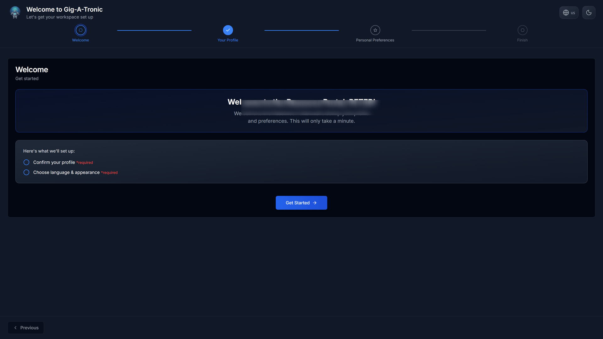 Welcome (Personal): Resource or Client portal intro; no mode cards.