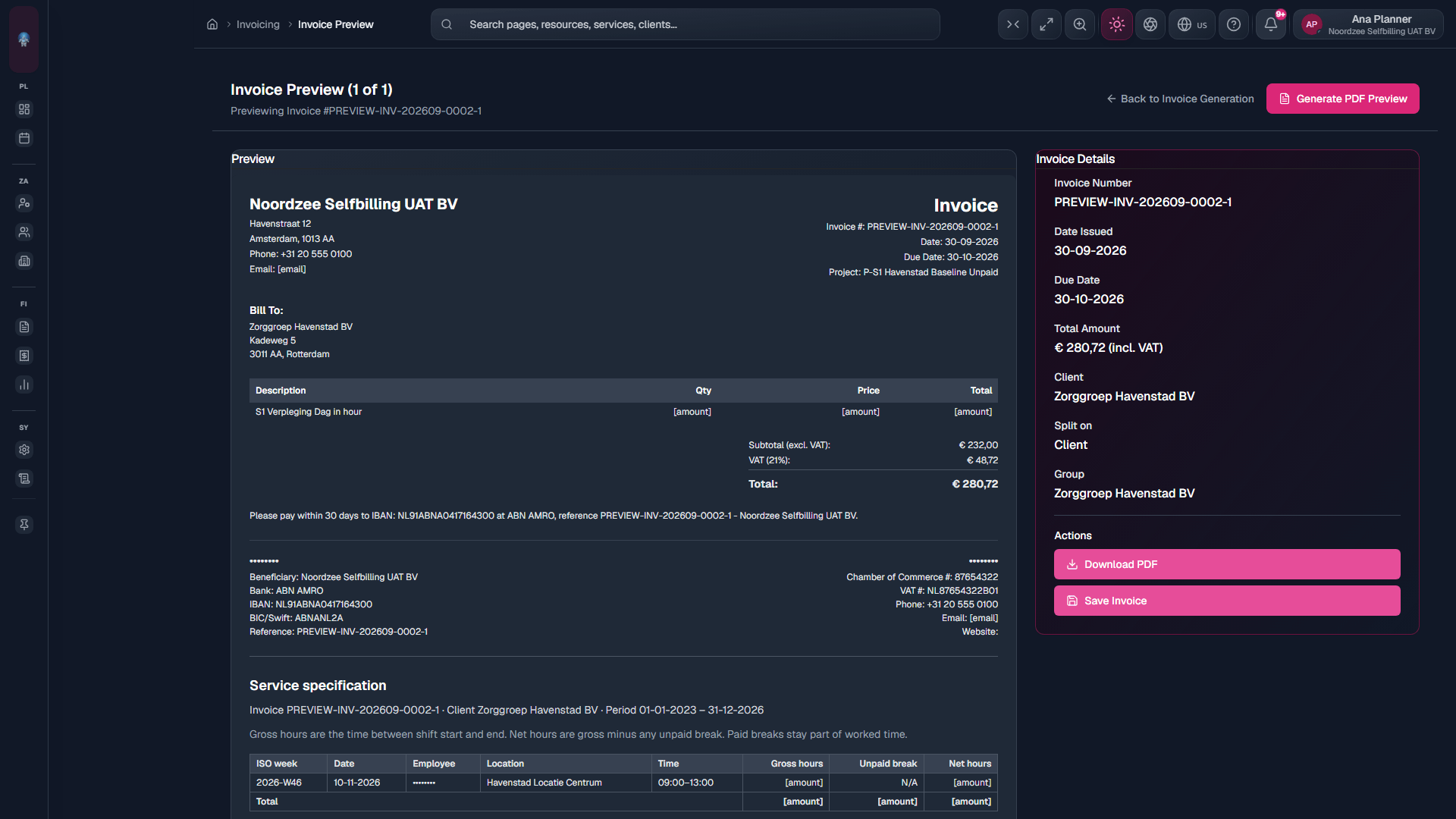 Invoice preview: review before Save (do not save on capture).