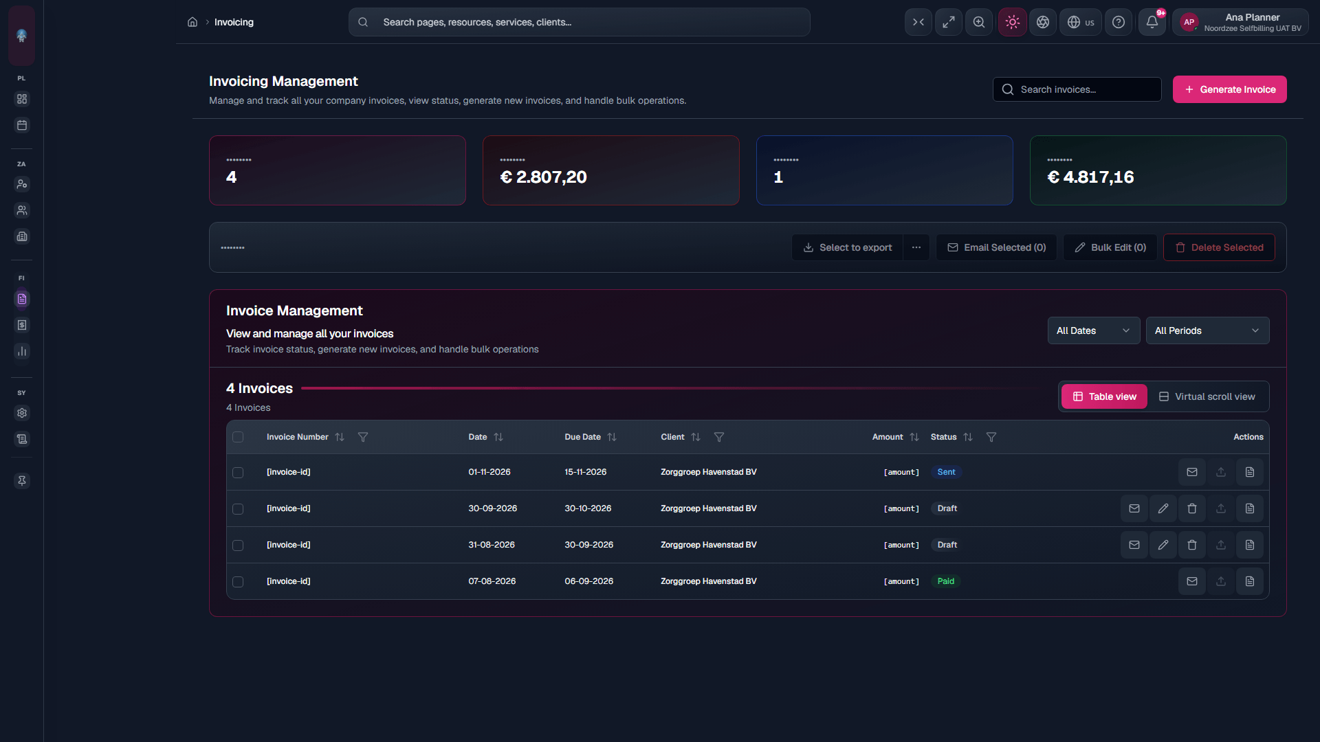 Invoicing: Generate Invoice CTA chrome.