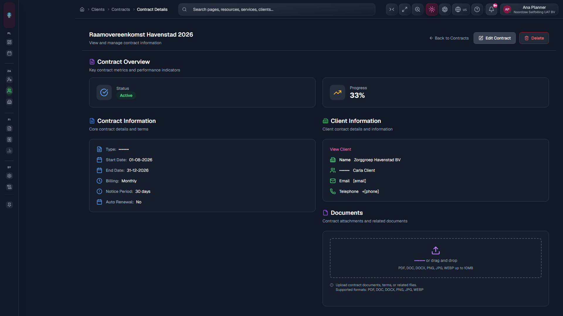 Contract detail: terms, dates, status (/clients/contracts/contract?id=).