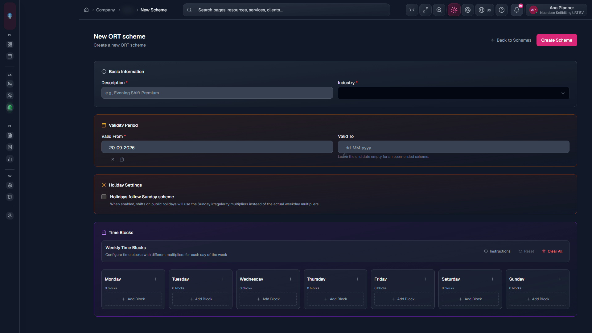 New scheme: description, industry, multiplier (/new).