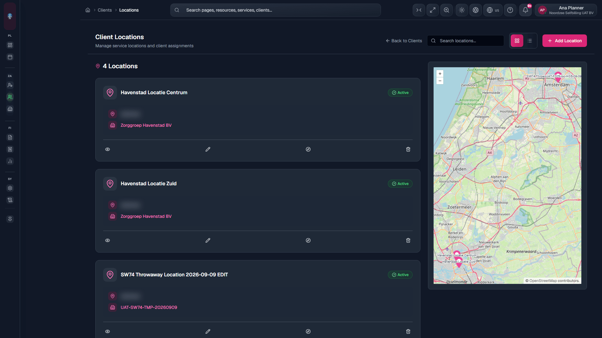 Locations list: sites per client; optional ?client_id= filter from the Clients hub.