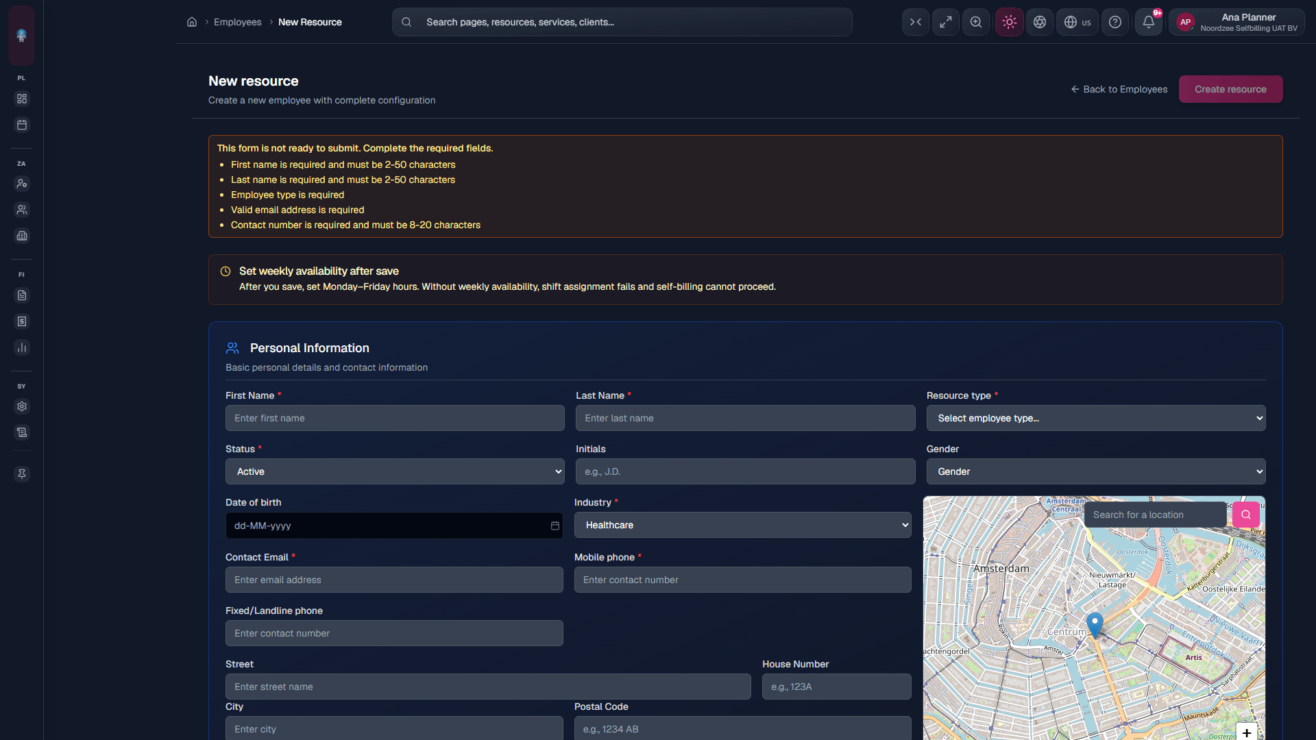New resource: personal type/status required; optional invite to the people portal.