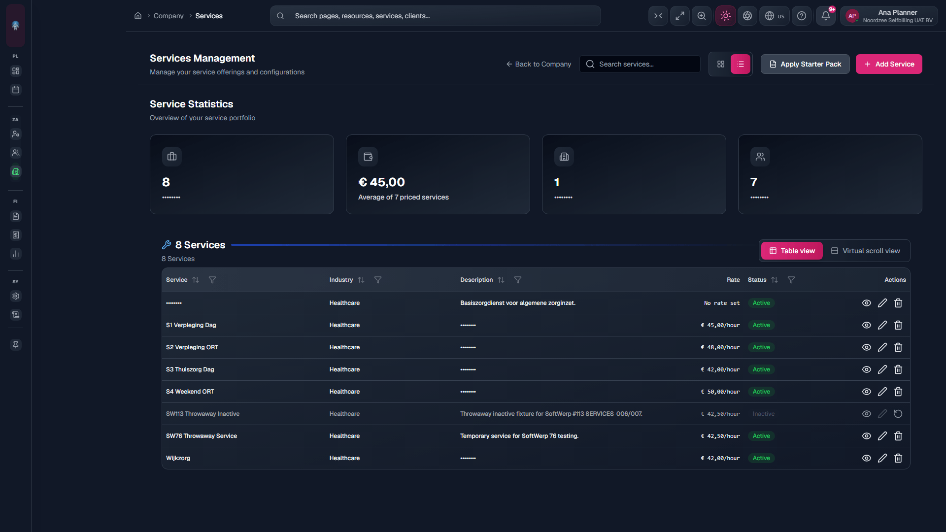 Services list: catalog with optional industry filter (/company/services).