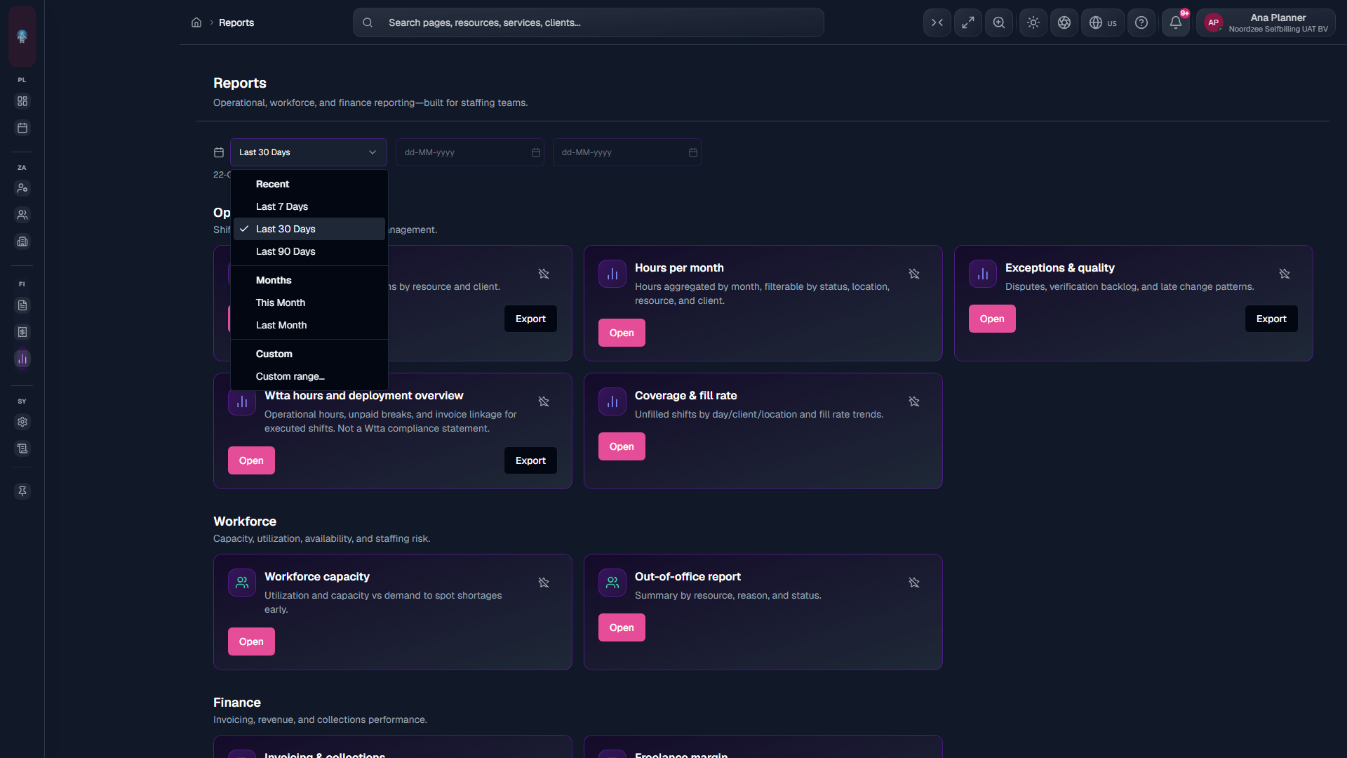 Reports: Date range selector (/reports).