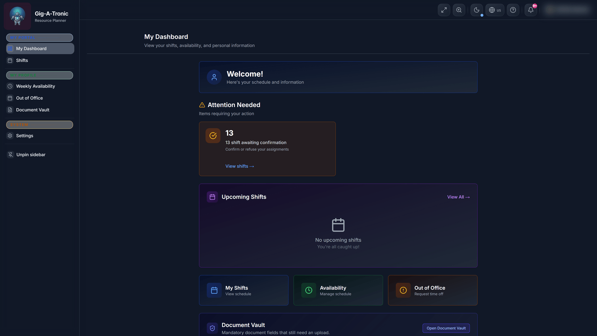 People portal home: personal schedule hub.