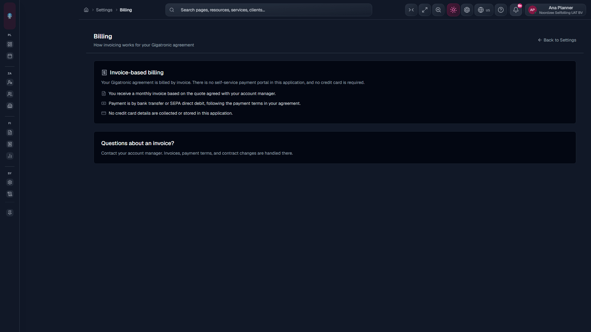 Billing & Subscription (/settings/billing; may be hidden in simple mode).